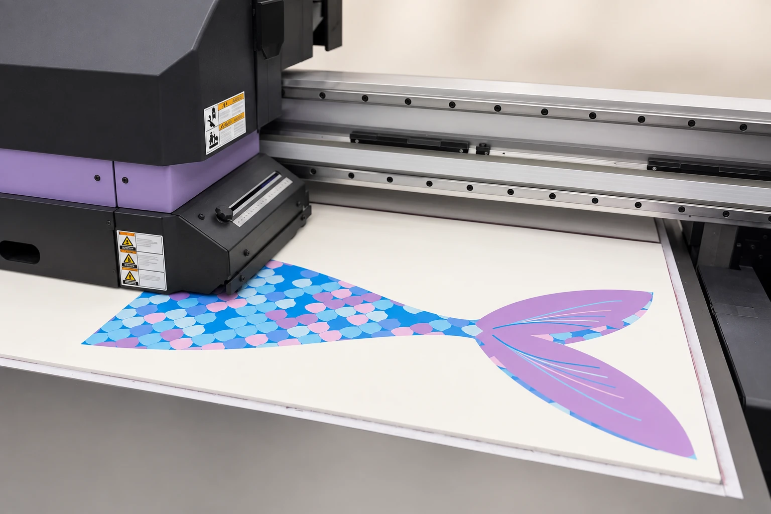 Zeemeerminstaart tijdens het printen op plaatmateriaal