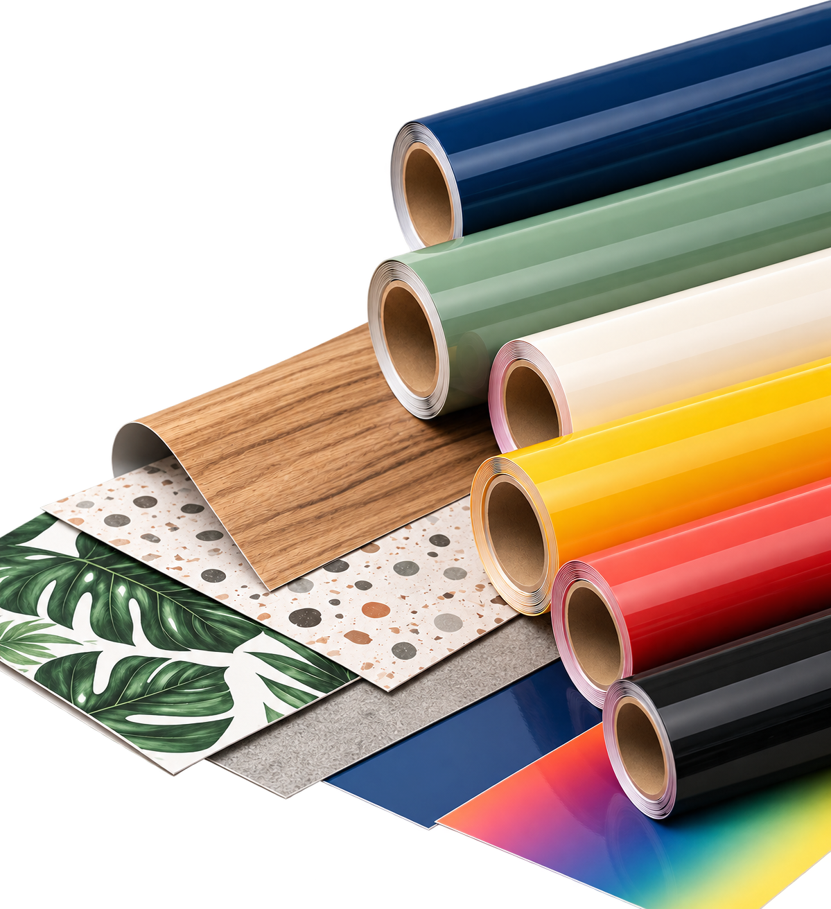 Vrijstaande rollen folie in verschillende kleuren en dessins